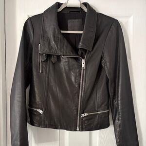 All Saints Bales Biker Leather Jacket in Black US 4